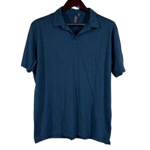 Ibex Merino Wool Short Sleeve Polo Shirt Mens L Blue Open Collar Wicking US Made